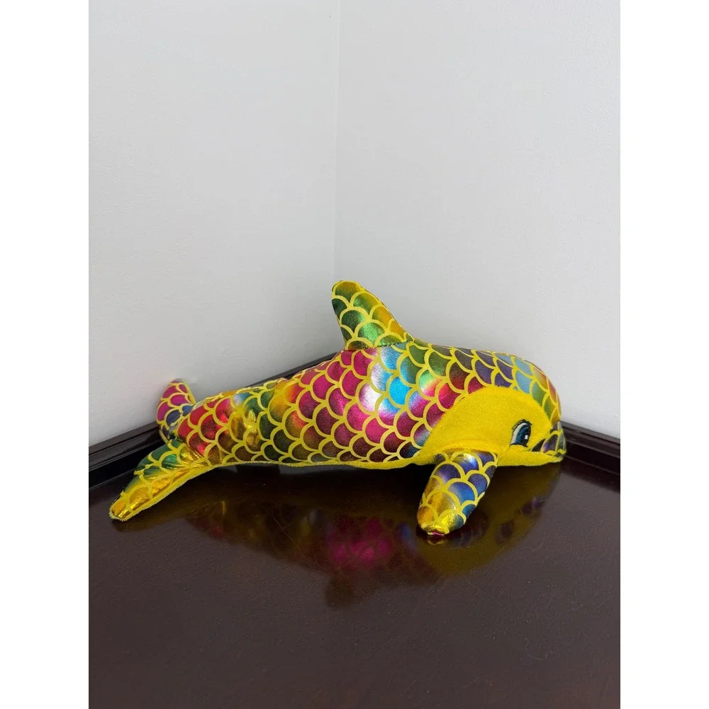 UNBRANDED Dolphin Plush Toy Kids Yellow Rainbow Metallic Scale 13